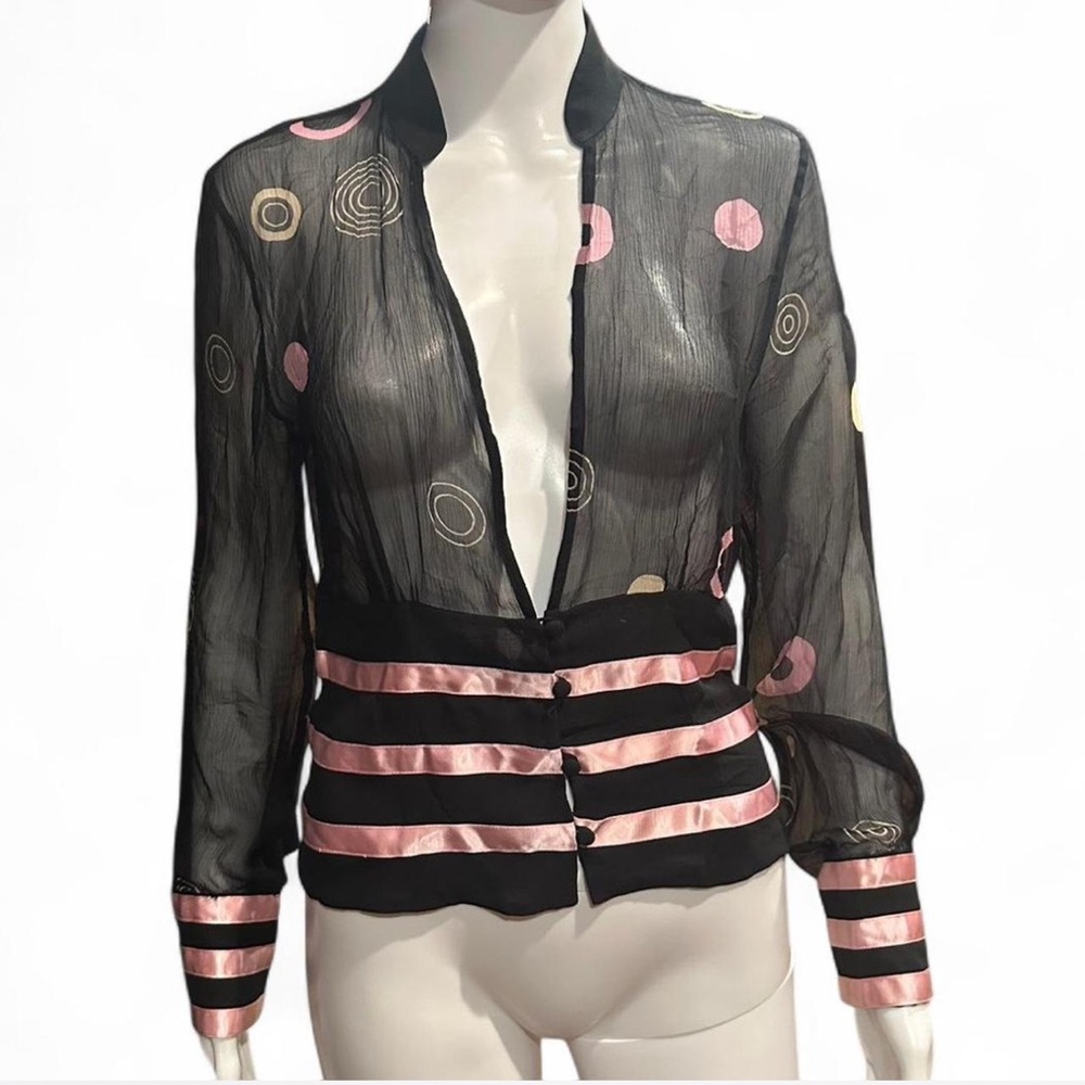 Arden B Black and Pink Blouse with Metallic Stripes